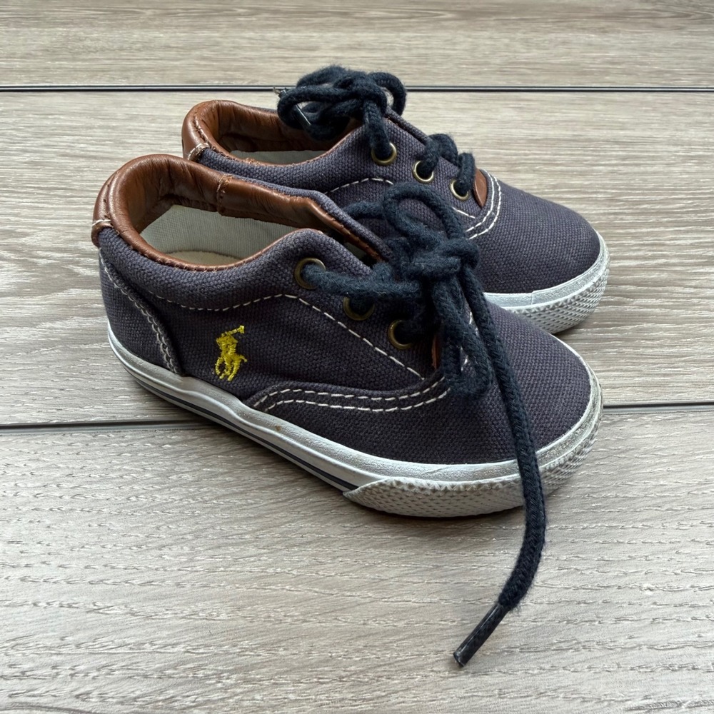 Polo Ralph Lauren Boys Shoes Vaughn Canvas Sneakers Navy Blue 5